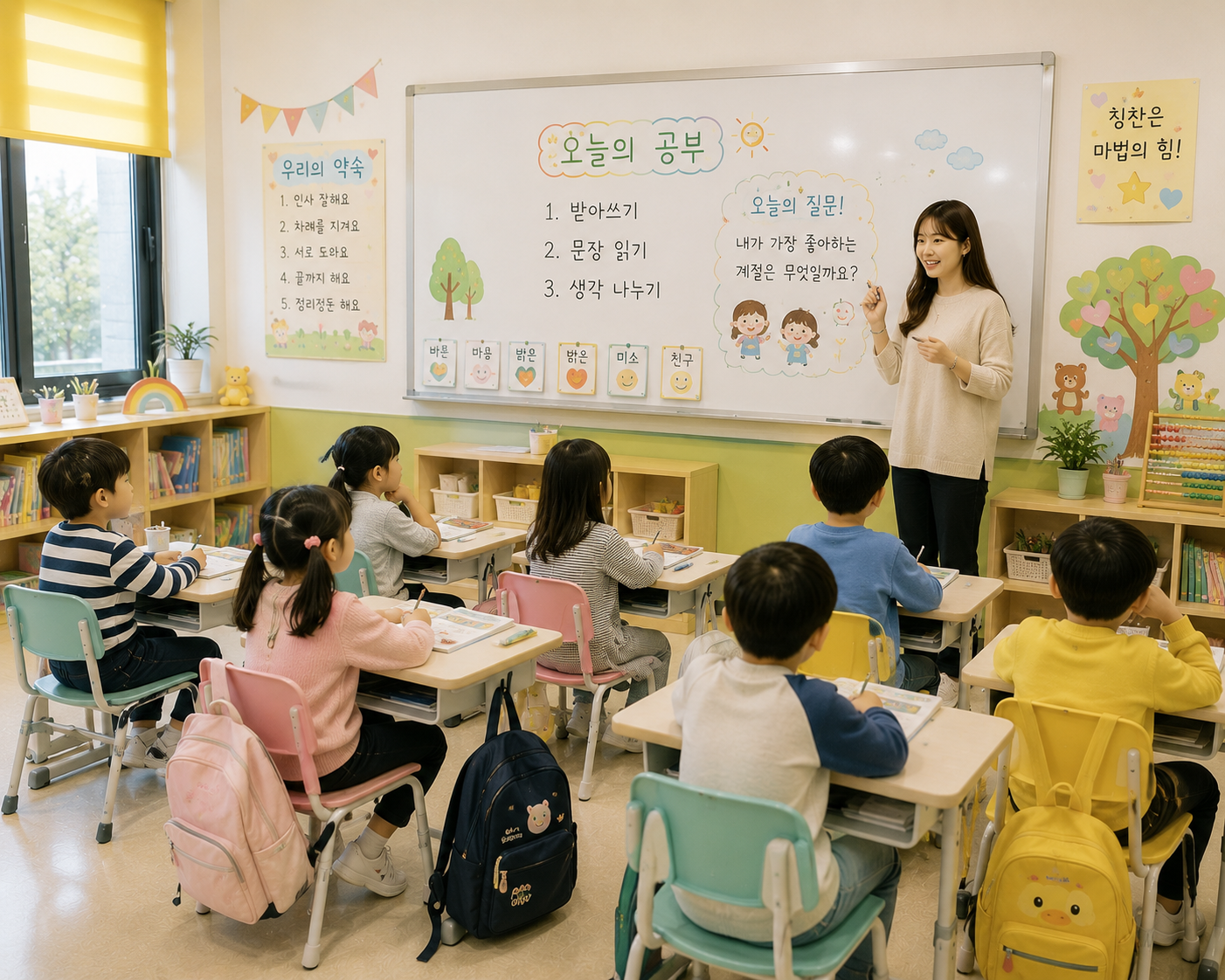 초등 저학년 학원 수업 모습