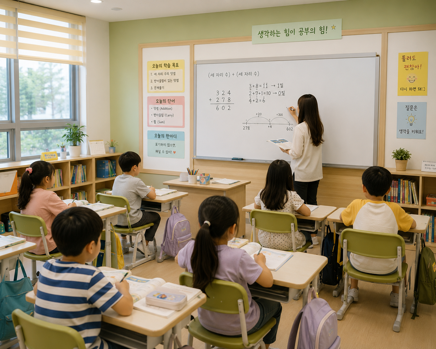 초등 고학년 학원 수업 모습