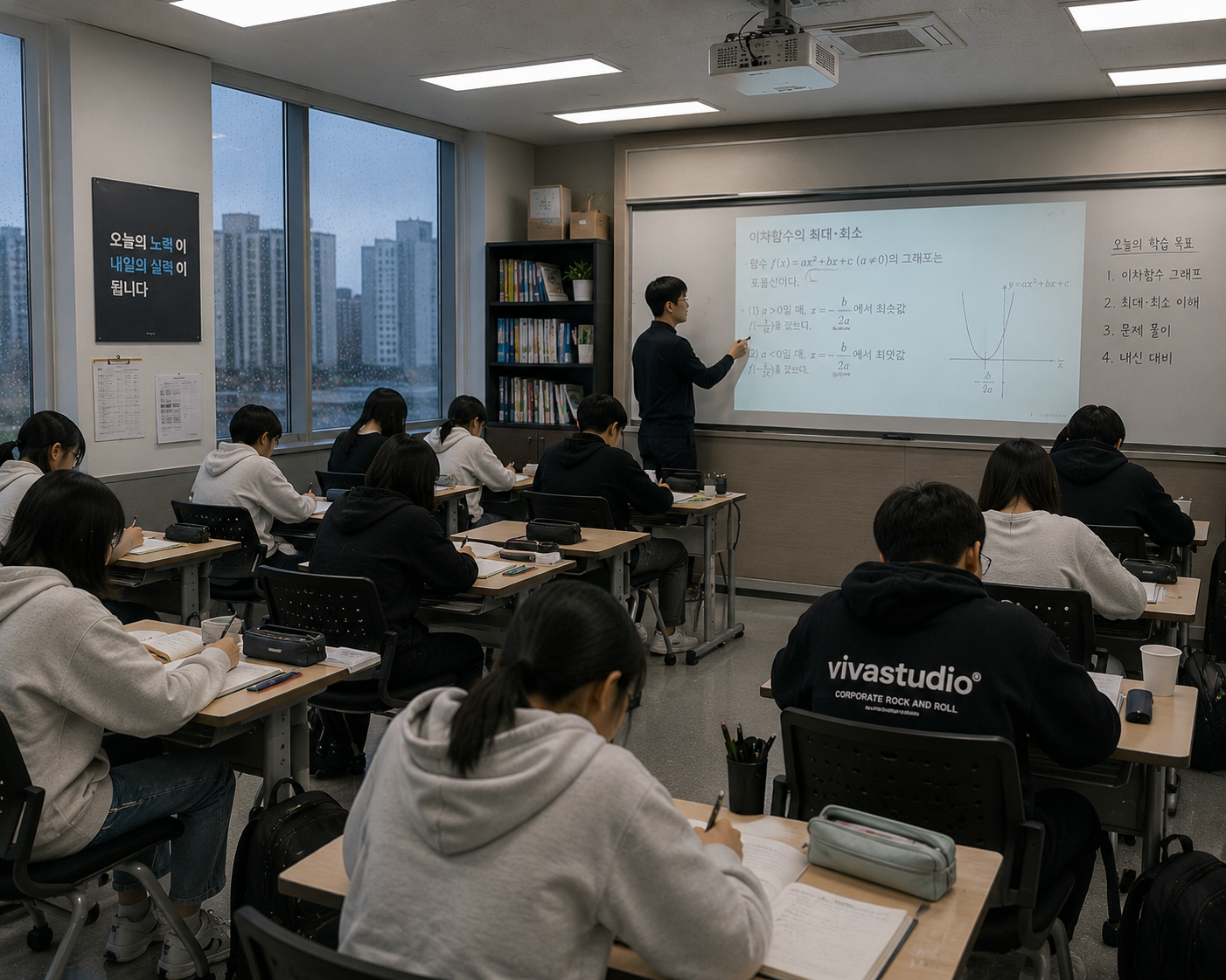 중고등학생 학원 강의실 수업 모습