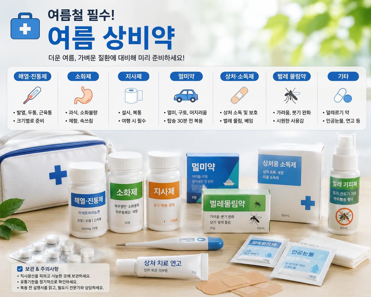 여름철 상비약 종류와 보관 방법 인포그래픽